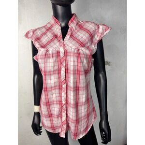 Bailey's Point Women's XL Plaid Sleeveless Button Down Top Blouse Red
